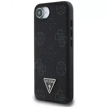 Guess Grained Hot Stamp Peony Triangle Logo MagSafe Case für iPhone 16e (Schwarz)