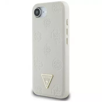 Guess Grained Hot Stamp Peony Triangle Logo MagSafe Case für iPhone 16e (Beige)