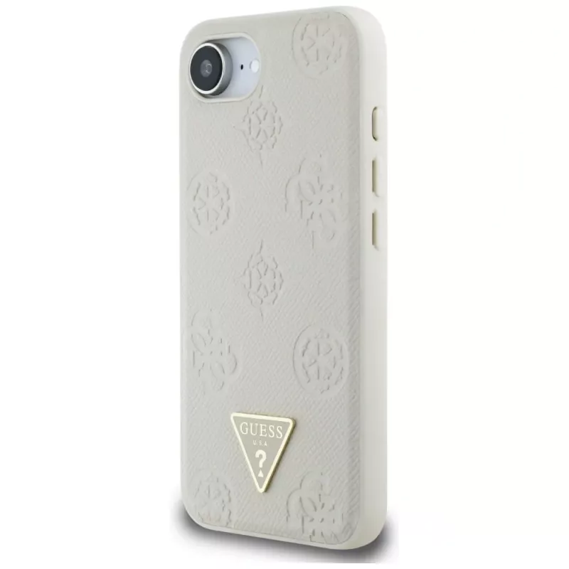 Guess Grained Hot Stamp Peony Triangle Logo MagSafe Case für iPhone 16e (Beige)
