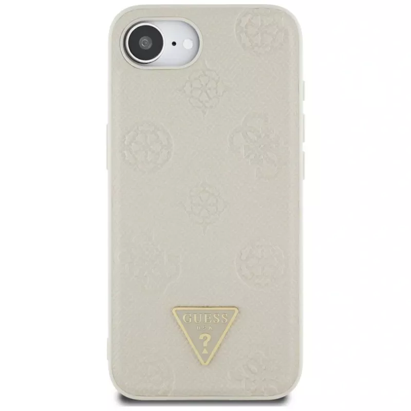 Guess Grained Hot Stamp Peony Triangle Logo MagSafe Case für iPhone 16e (Beige)