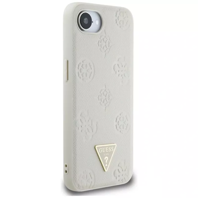 Guess Grained Hot Stamp Peony Triangle Logo MagSafe Case für iPhone 16e (Beige)