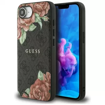 Guess 4G Flowers Print MagSafe Case für iPhone 16e / 17e Schwarz