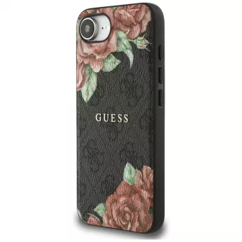 Guess 4G Flowers Print MagSafe Case für iPhone 16e / 17e Schwarz