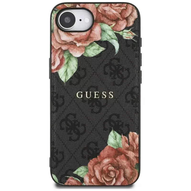 Guess 4G Flowers Print MagSafe Case für iPhone 16e / 17e Schwarz