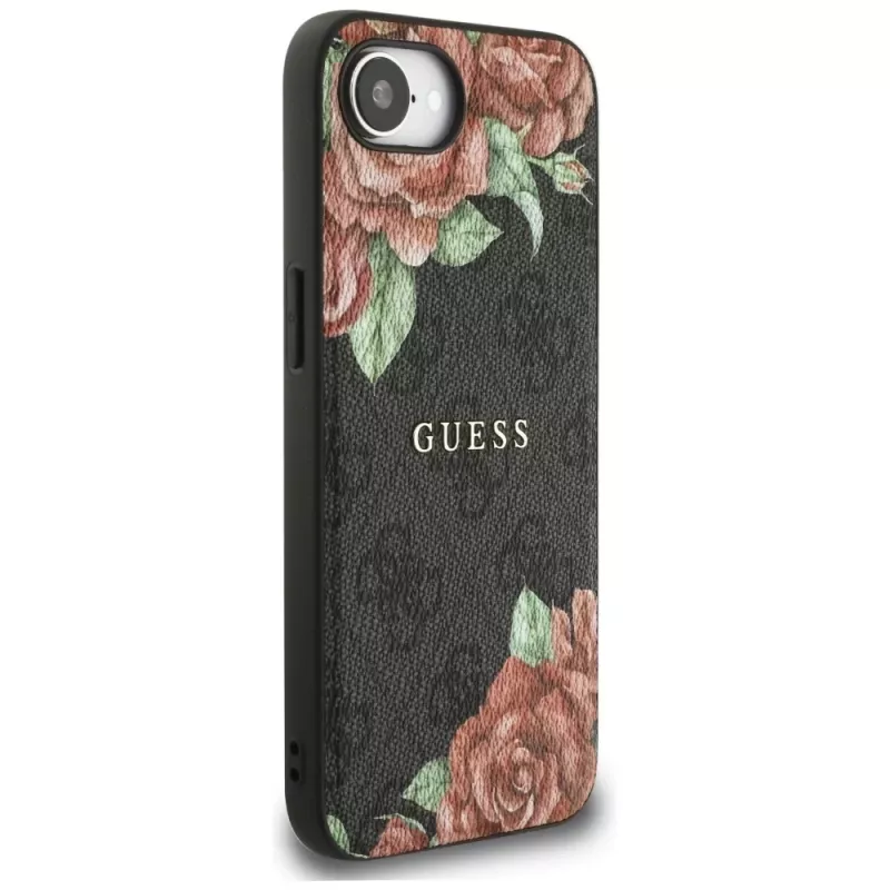Guess 4G Flowers Print MagSafe Case für iPhone 16e / 17e Schwarz