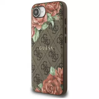 Guess 4G Flowers Print MagSafe Case für iPhone 16e / 17e Braun