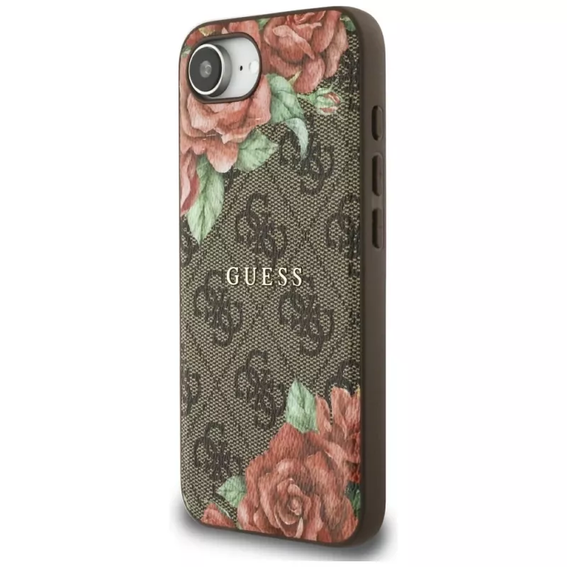 Guess 4G Flowers Print MagSafe Case für iPhone 16e / 17e Braun