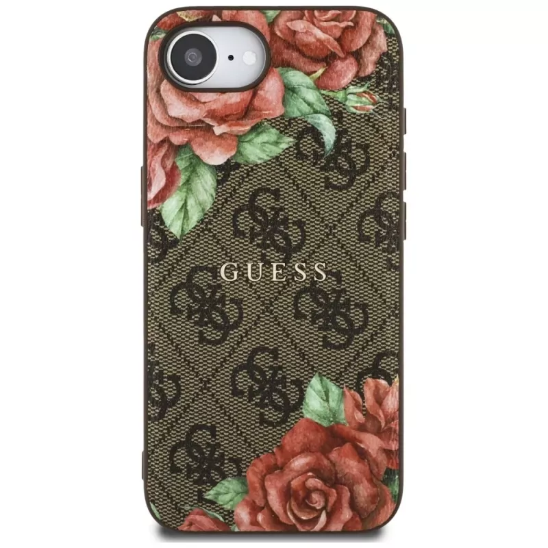 Guess 4G Flowers Print MagSafe Case für iPhone 16e / 17e Braun
