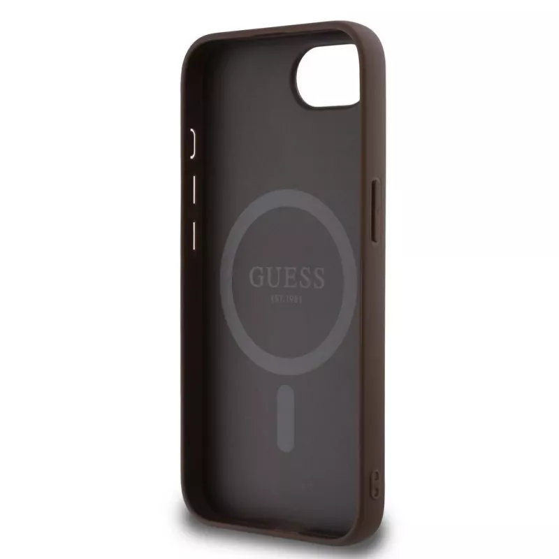 Guess 4G Ring Triangle Logo MagSafe Case für iPhone 16e (Braun)