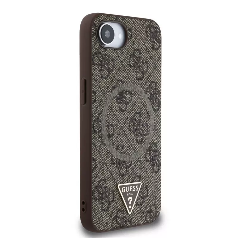 Guess 4G Ring Triangle Logo MagSafe Case für iPhone 16e (Braun)