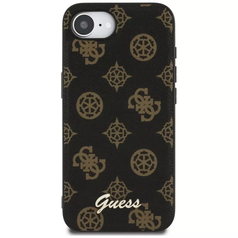 Guess Peony Script Logo MagSafe Case für Apple iPhone 16e / 17e, Schwarz