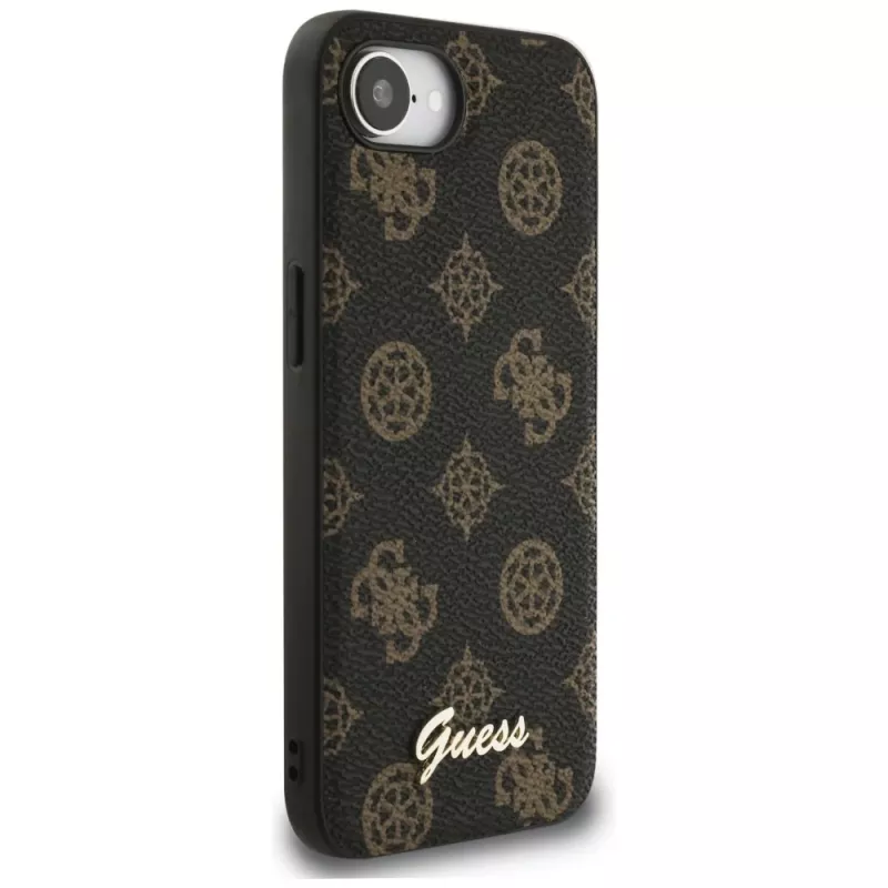 Guess Peony Script Logo MagSafe Case für Apple iPhone 16e / 17e, Schwarz