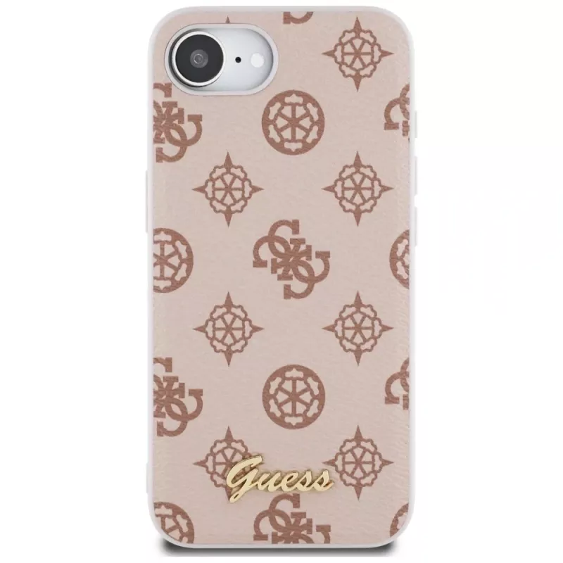 Guess Peony Script Logo MagSafe Case für iPhone 16e / 17e Braun