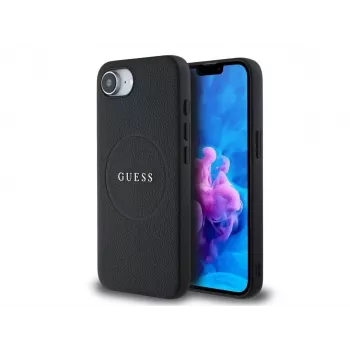 Guess Grained Ring MagSafe Case für iPhone 16e (Schwarz)