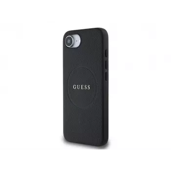 Guess Grained Ring MagSafe Case für iPhone 16e (Schwarz)