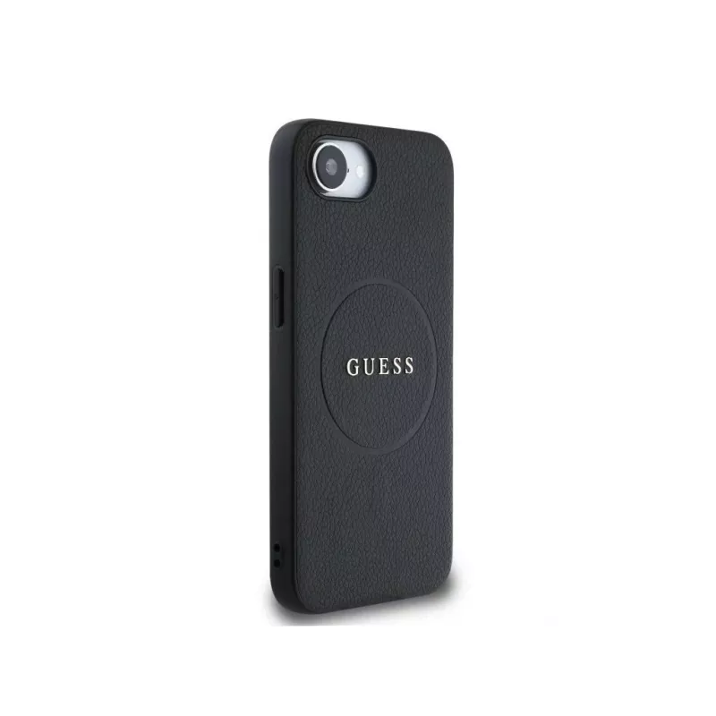 Guess Grained Ring MagSafe Case für iPhone 16e (Schwarz)