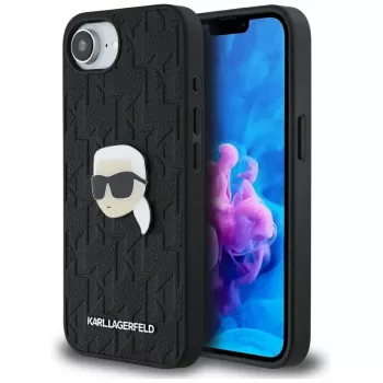 Karl Lagerfeld Monogram Karl Head Pin Case für iPhone 16e / 17e, Schwarz