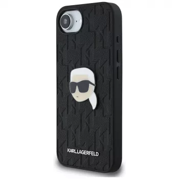Karl Lagerfeld Monogram Karl Head Pin Case für iPhone 16e / 17e, Schwarz
