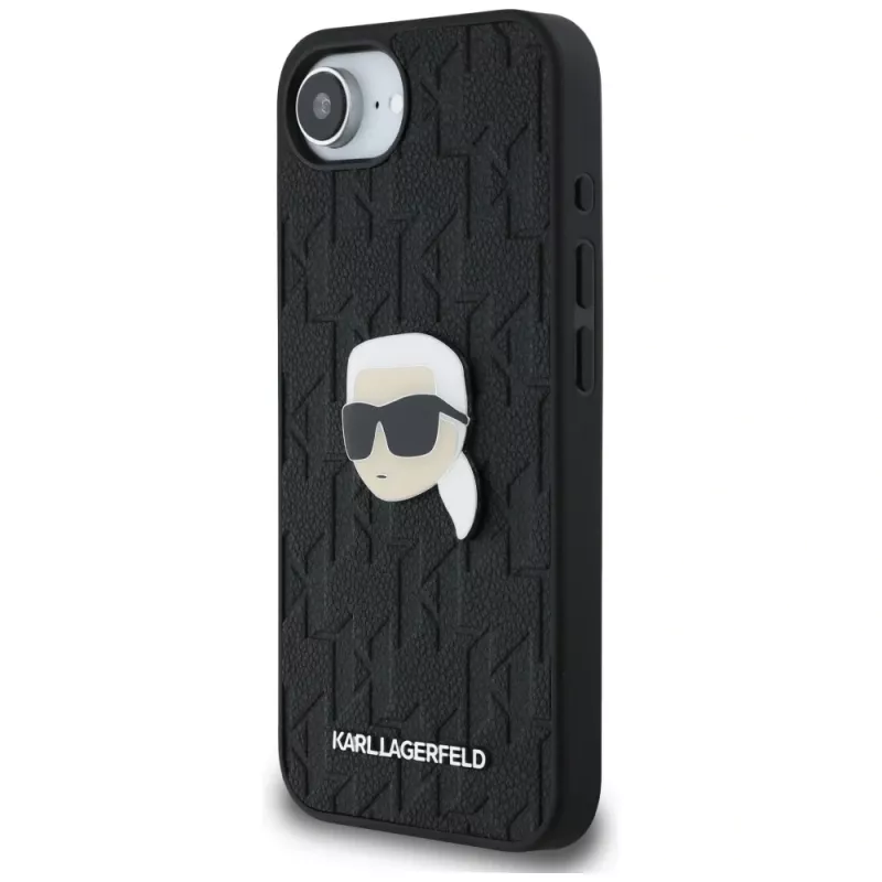 Karl Lagerfeld Monogram Karl Head Pin Case für iPhone 16e / 17e, Schwarz