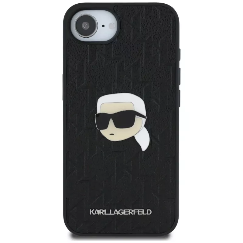 Karl Lagerfeld Monogram Karl Head Pin Case für iPhone 16e / 17e, Schwarz