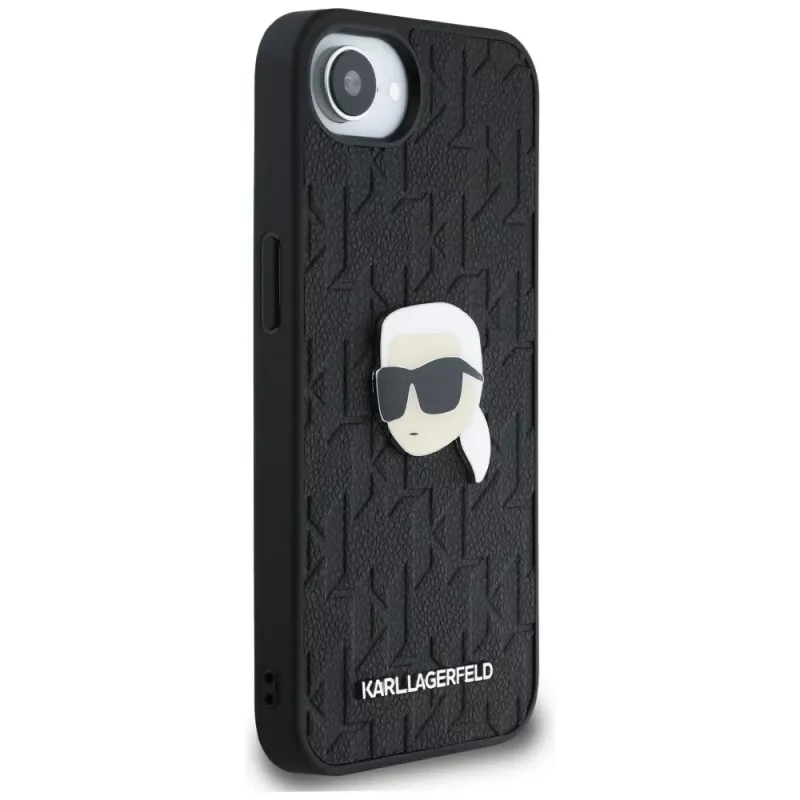 Karl Lagerfeld Monogram Karl Head Pin Case für iPhone 16e / 17e, Schwarz