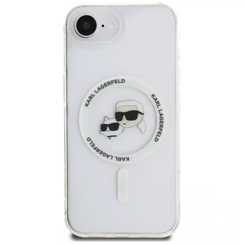 KARL LAGERFELD IML Metal Karl & Choupette Heads MagSafe Case für iPhone 16e/17e Weiß