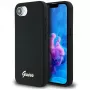 Guess Silicone Script Metal Logo MagSafe Case für iPhone 16e (Schwarz)