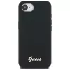 Guess Silicone Script Metal Logo MagSafe Case für iPhone 16e (Schwarz)