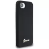 Guess Silicone Script Metal Logo MagSafe Case für iPhone 16e (Schwarz)