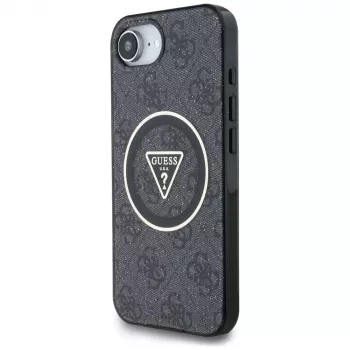 Guess IML Metal Glitter 4G Circle Triangle MagSafe Case für iPhone 16e (Schwarz)