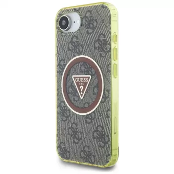 Guess IML Metal Glitter 4G Circle Triangle MagSafe Case für Apple iPhone 16e (Braun)
