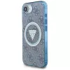 Guess IML Metal Glitter 4G Circle Triangle MagSafe Case für iPhone 16e (Blau)