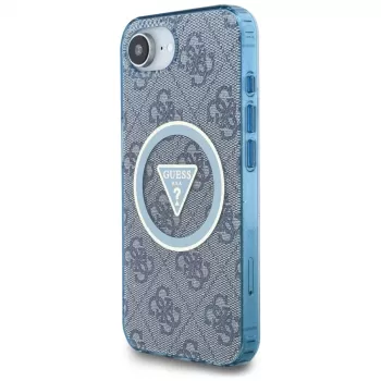 Guess IML Metal Glitter 4G Circle Triangle MagSafe Case für iPhone 16e (Blau)