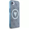 Guess IML Metal Glitter 4G Circle Triangle MagSafe Case für iPhone 16e (Blau)