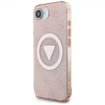 Guess IML Metal Glitter 4G Circle Triangle MagSafe Case für Apple iPhone 16e (Pink)