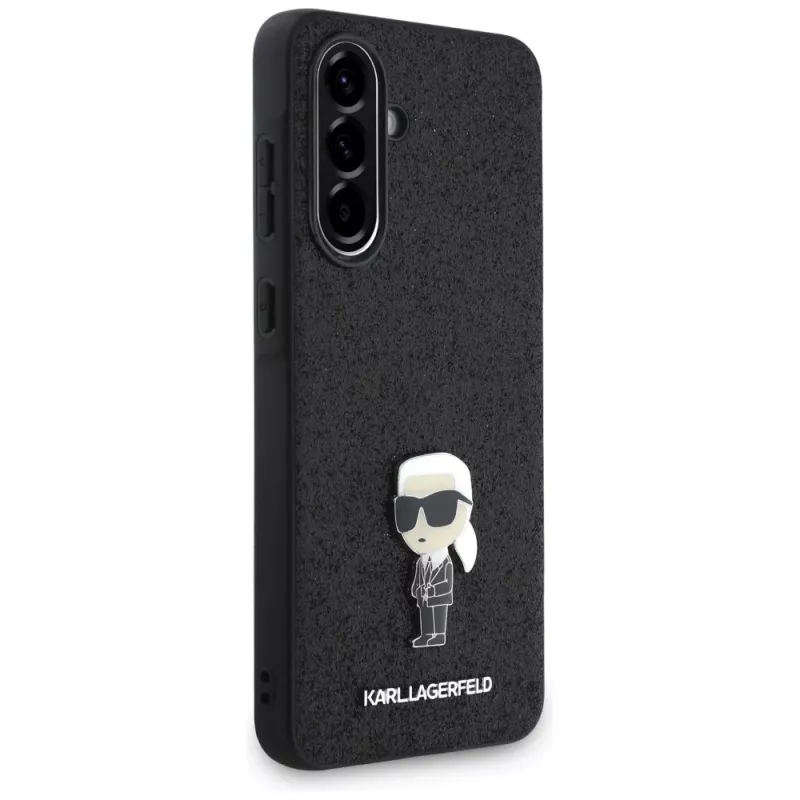 KARL LAGERFELD Fixed Glitter Ikonik Logo Metal Pin Case für Samsung Galaxy A36 - Schwarz