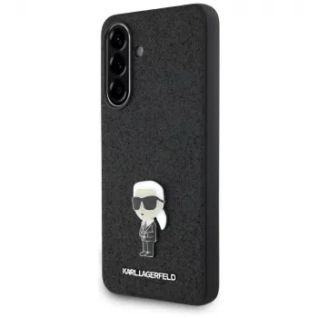 Karl Lagerfeld Fixed Glitter Ikonik Logo Metal Pin Back Cover für Samsung Galaxy A56 5G (Schwarz)