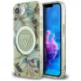 Guess IML Metal Glitter Flowers Triangle MagSafe Back Cover für Apple iPhone 16e, Grün