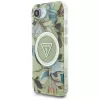 Guess IML Metal Glitter Flowers Triangle MagSafe Back Cover für Apple iPhone 16e, Grün