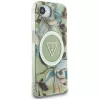 Guess IML Metal Glitter Flowers Triangle MagSafe Back Cover für Apple iPhone 16e, Grün