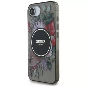 Guess IML Flowers MagSafe Case für iPhone 16e (Schwarz)