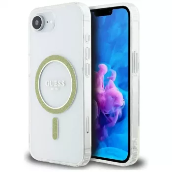 Guess IML Glitter Circle MagSafe Case für iPhone 16e (Transparent)