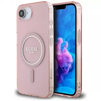Guess IML Glitter Circle MagSafe Case für iPhone 16e (Pink)