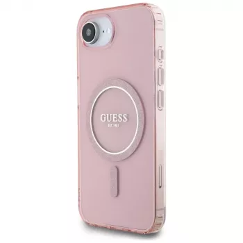 Guess IML Glitter Circle MagSafe Case für iPhone 16e (Pink)
