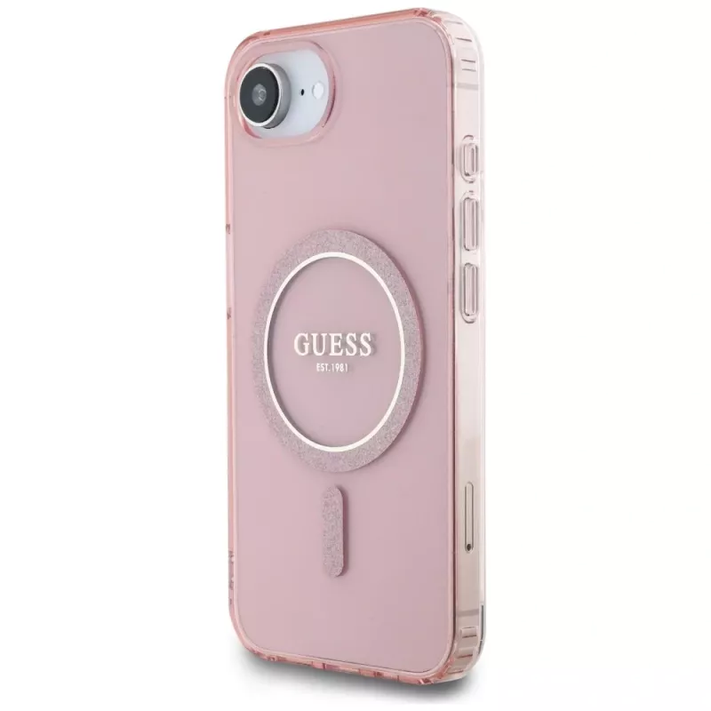 Guess IML Glitter Circle MagSafe Case für iPhone 16e (Pink)