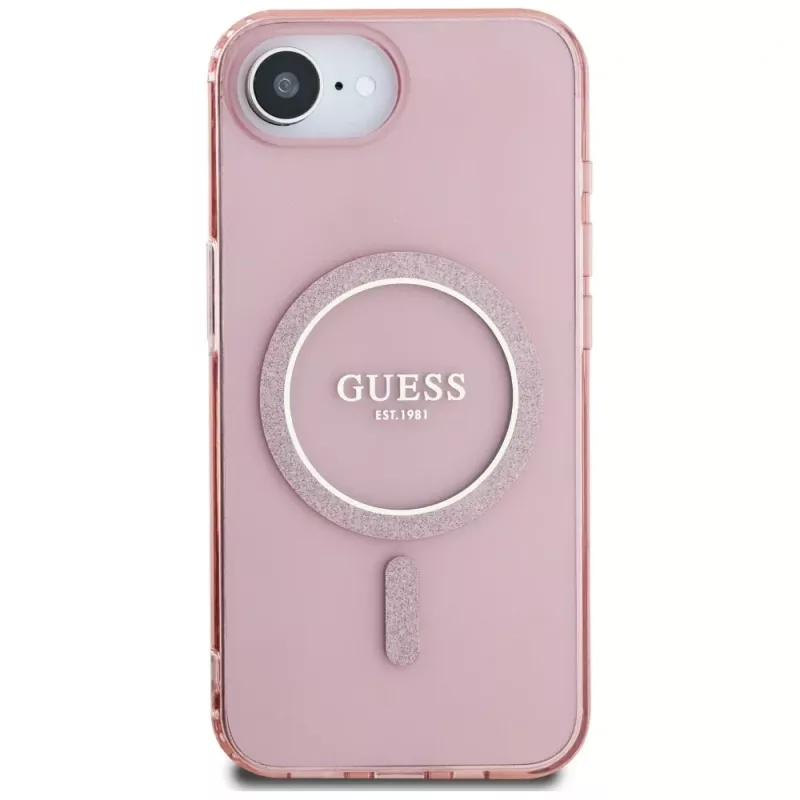 Guess IML Glitter Circle MagSafe Case für iPhone 16e (Pink)