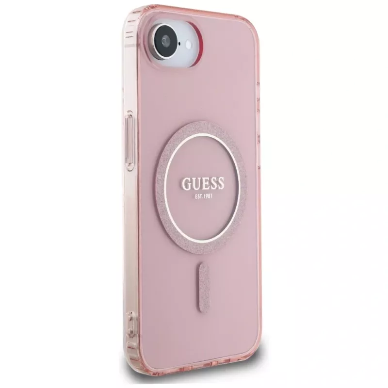 Guess IML Glitter Circle MagSafe Case für iPhone 16e (Pink)