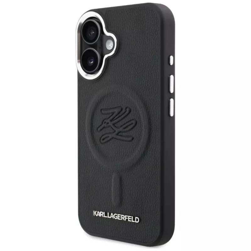 Karl Lagerfeld Initial & Metal Logo MagSafe Case für Apple iPhone 16, Schwarz