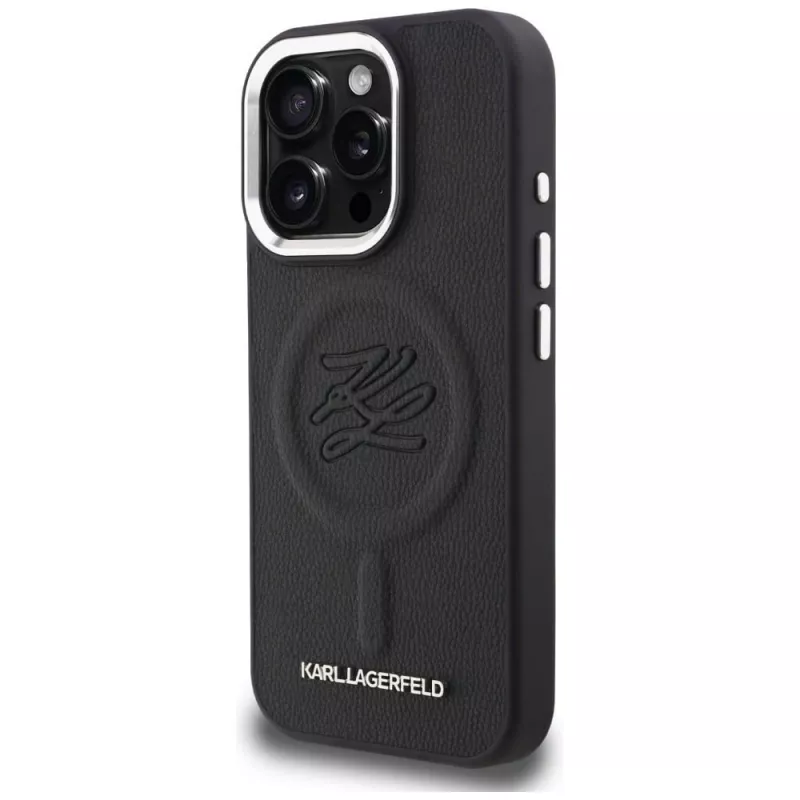 Karl Lagerfeld Initial & Metal Logo MagSafe Case für iPhone 16 Pro, Schwarz
