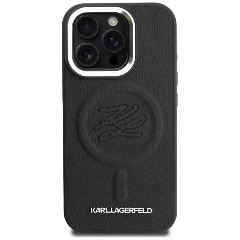 Karl Lagerfeld Initial & Metal Logo MagSafe Case für iPhone 16 Pro, Schwarz